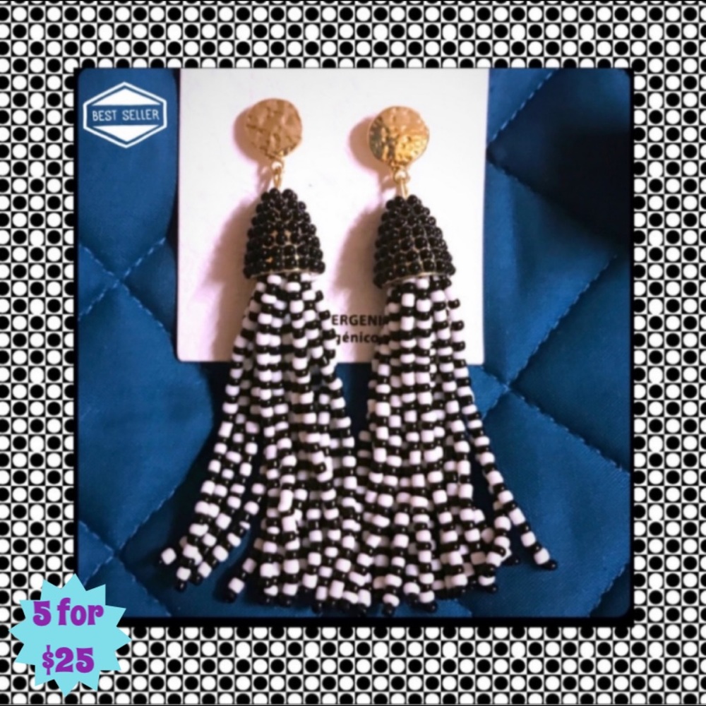 5/$25 Black & White Fringe Earrings with Gold